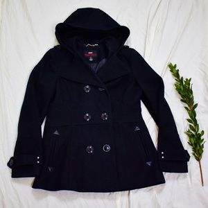 Miss Sixty M60 Black Wool Hooded Pea Coat G02